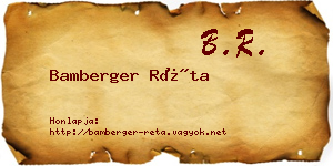 Bamberger Réta névjegykártya